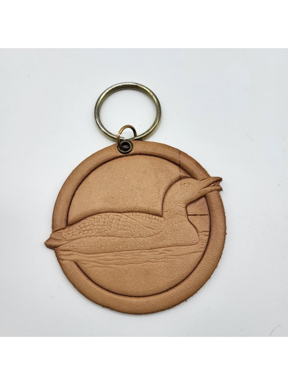 Vintage Tooled Leather Duck Loon Keychain Artisan Hunting Water Bird